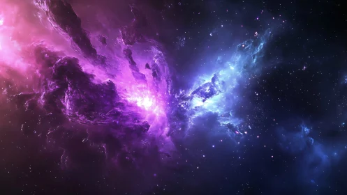 Cosmic nebula clash in radiant violet and electric blue space.