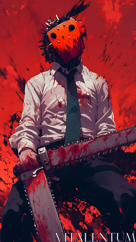 Blood-soaked chainsaw antihero rendered in stylized digital horror