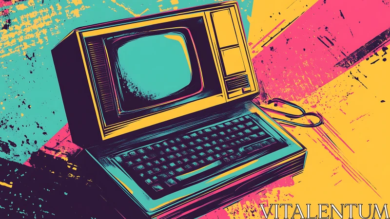 Retro computer daydream in bold neon pop color bursts.