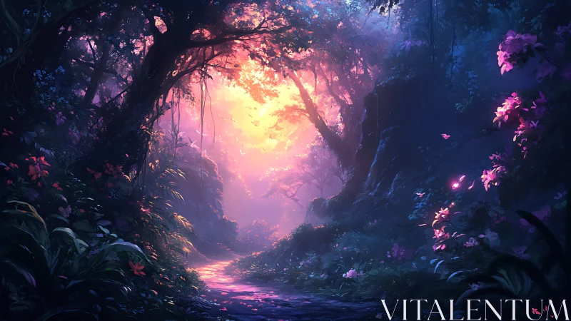 Mystical Jungle Cavern Aglow with Bioluminescent Paradise.