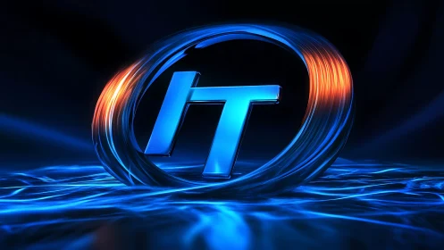IT logo in blue ring with orange light accents.