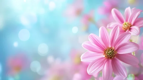 Pink Daisy Flowers in Soft Focus with Bokeh Background