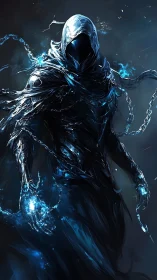 Spectral hooded wraith forged from luminous blue energy.