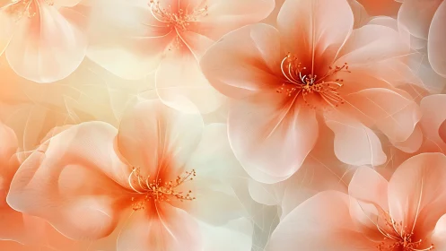 Parametric translucent blossoms in soft peach diffusion field.