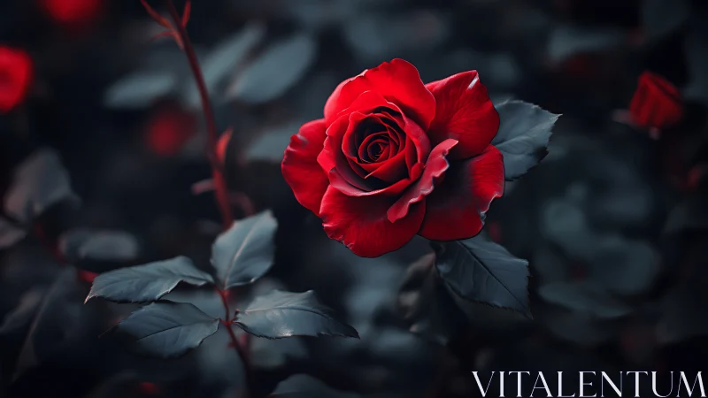 Radiant Red Rose in Twilight Shadows.