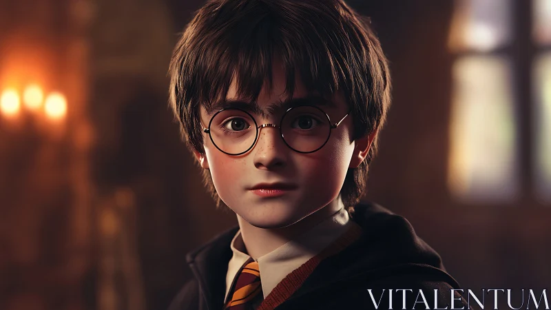 Curious young wizard gazes ahead with quiet, hopeful wonder