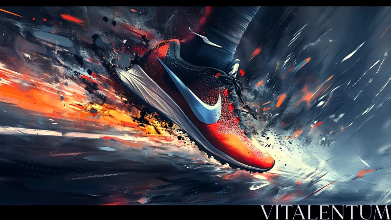 Running shoe in motion creates dynamic abstract color trails