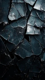 Close-up view of dark shattered glass surface pattern.