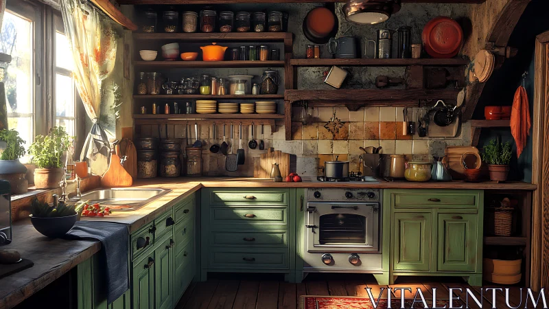 Sunlit rustic kitchen invites cozy cooking moments