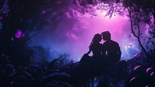 Silhouetted Romance: Neon Forest Embrace at Twilight