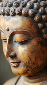 Golden Buddha close-up with softly glowing serene details.