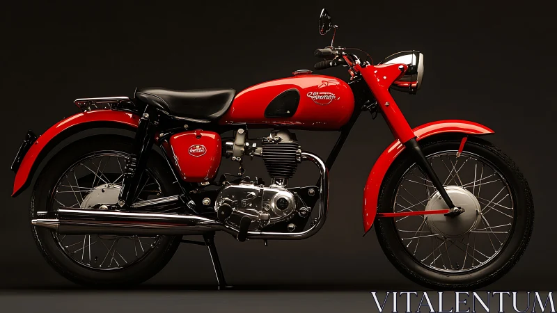 Studio-lit red vintage single-cylinder motorcycle on dark background