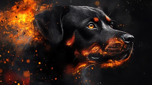 Fireborne Rottweiler Spirit with Emberlit Gaze Ignited.