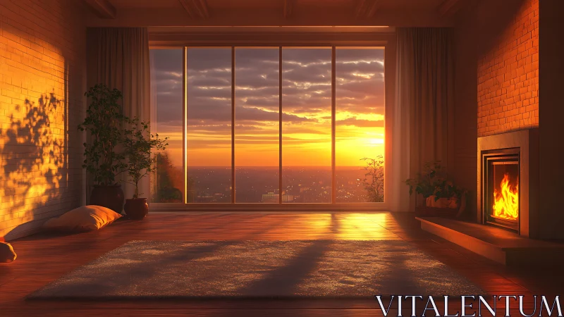 Golden sunset warms a peaceful living room retreat