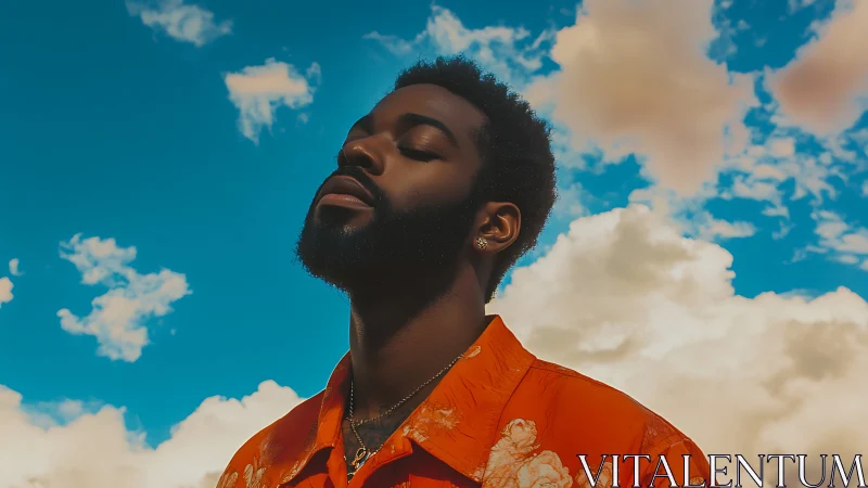 Sunlit serenity washes over a relaxed man beneath bright skies