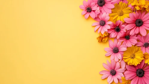 Vibrant Daisy Bouquet Against Sunny Yellow Background