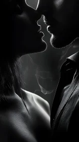 Two figures in profile, silhouetted against dark background