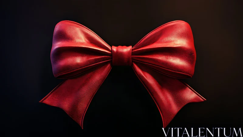 Lustrous red ribbon bow glowing against deep dark night.