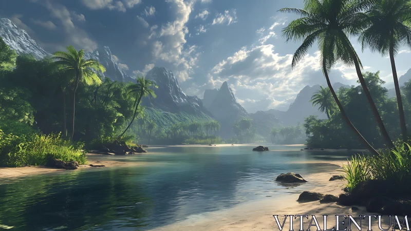 Tropical Mountain Valley with Palm Lagoon.