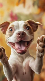 Joyful puppy leaping toward the camera with bright eyes.