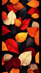 Autumn foliage pattern in saturated red, gold, and charcoal tones.