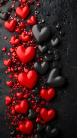 3D Rendered Heart Composition: Red and Black Gradient with Spherical Geometry