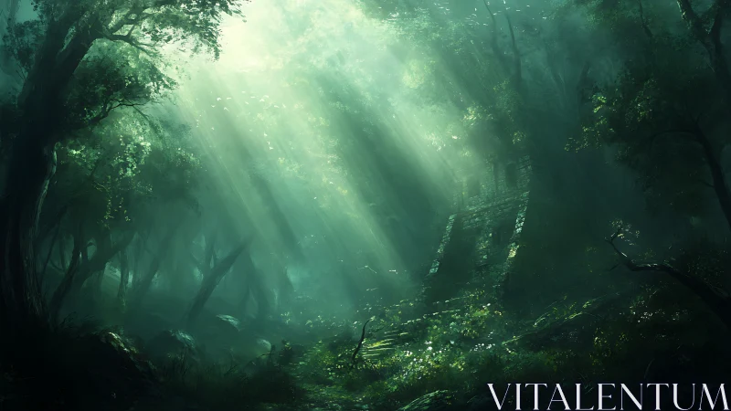 Sunlit Forest Canopy with Atmospheric Light Rays