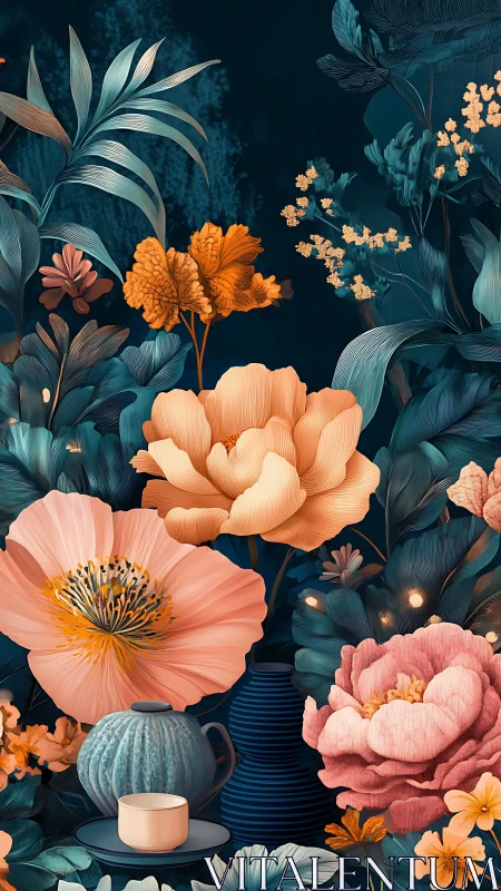 Blooming Garden Dreams in Teal and Coral.