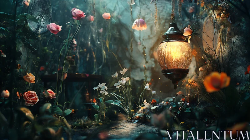 Lanternlight coaxes midnight flowers into a glowing secret waltz