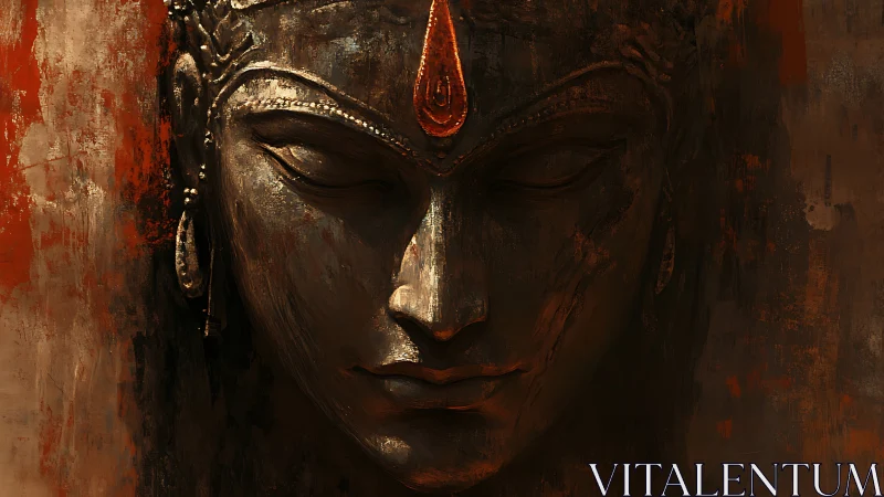 Textured bronze deity face with dramatic chiaroscuro lighting study