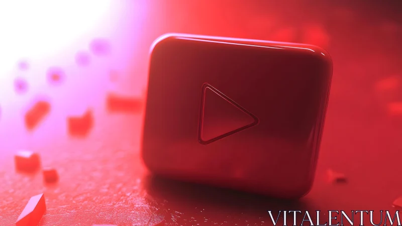 Glossy 3D YouTube Play Button Icon in Vibrant Red Lighting.