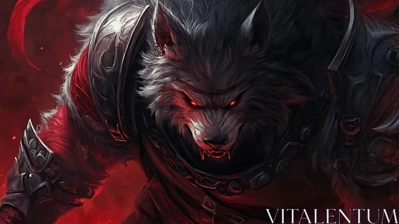 Armored werewolf figure occupies a red, low key frame