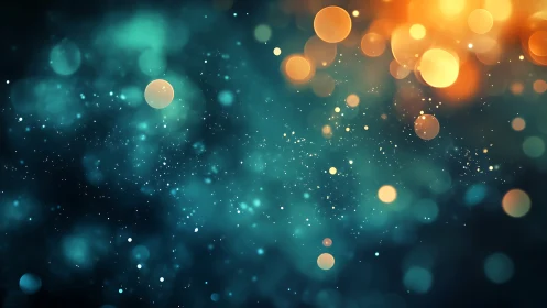 Defocused teal and orange light bokeh over dark background.