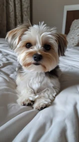 Adorable Shih Tzu Mix Relaxing on Cozy Bedding