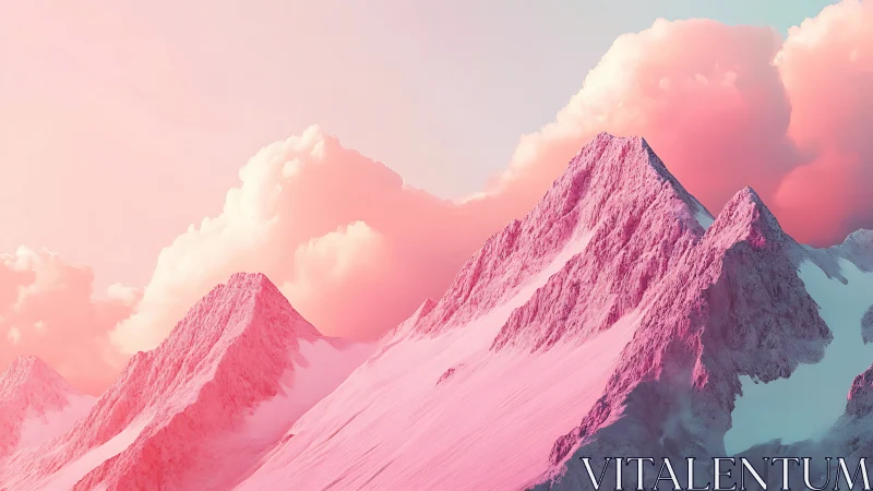 Cotton candy mountains glow softly under pastel sunrise skies