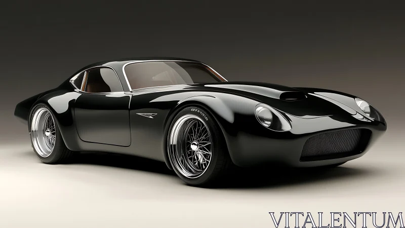 Black sports coupe showcases retro curves and chrome detail.