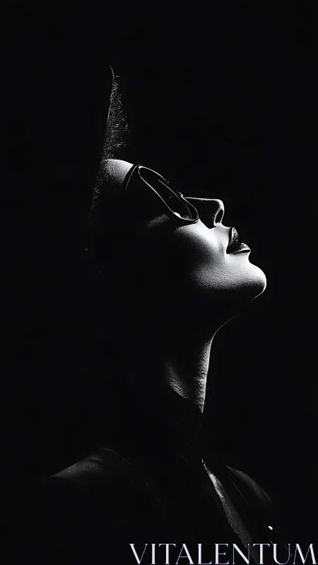 Woman in profile under stark high-contrast rim light.