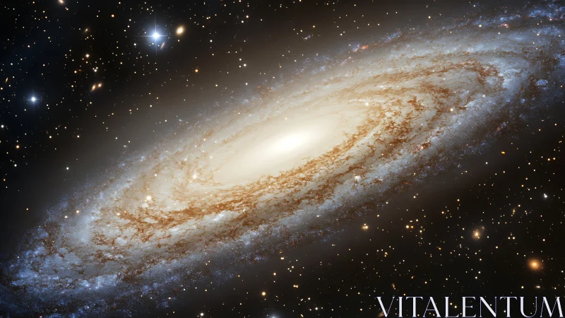 Spiral galaxy viewed edge-on with dense star field background