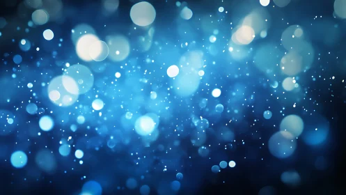 Soft blue bokeh lights drift gently in a dreamy night sky