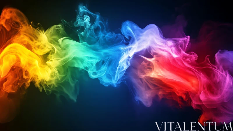 Chromatic smoke plumes merge in a high-contrast digital gradient