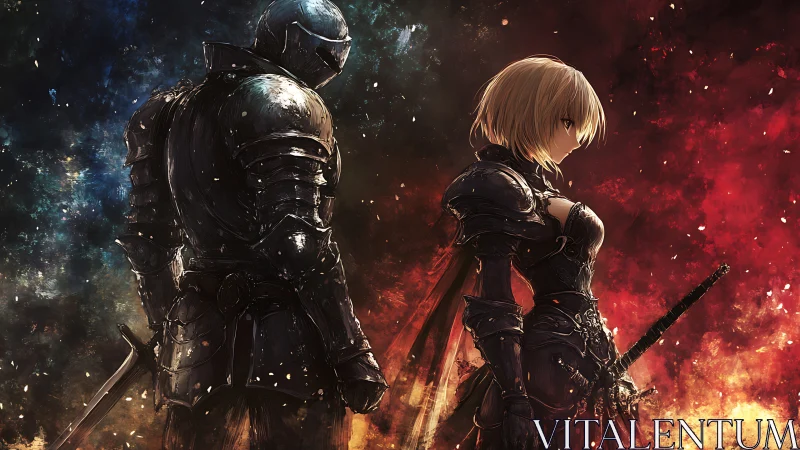 Twin midnight knights divide the battlefield into fire and frost