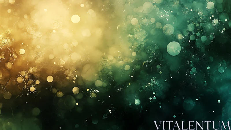 Nebulous bokeh galaxies in golden and teal diffusion.