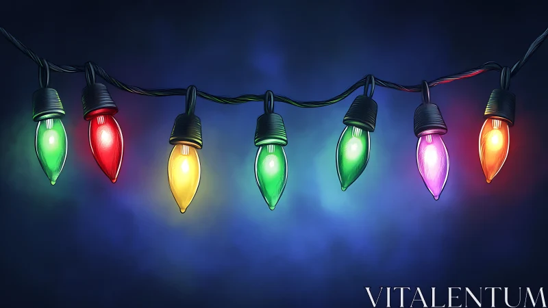Chromatic holiday bulbs in linear suspended configuration.