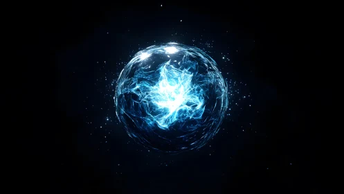 Glowing Blue Energy Sphere in Dark Digital Abstract Style.