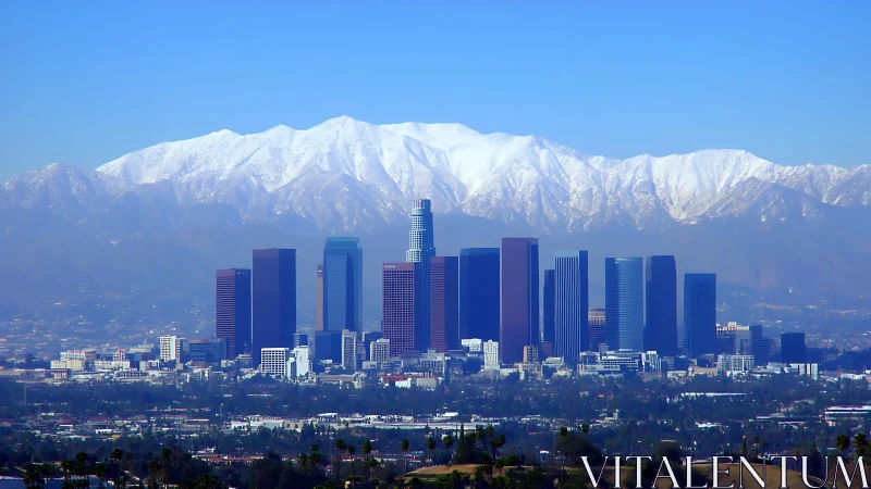 Downtown skyline before snow capped mountain range. Period.