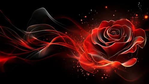 Rose rendered with volumetric lighting and particle effects.