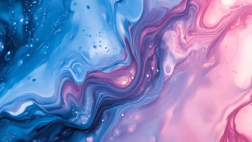 Liquid nebula of swirling blue and pink gradients flows.