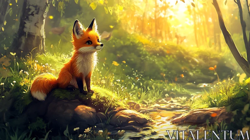 Luminous woodland fox study in soft cinematic morning light.