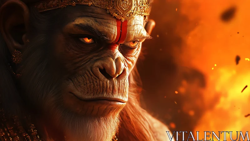 Simian warrior deity rendered with high detail subsurface shading