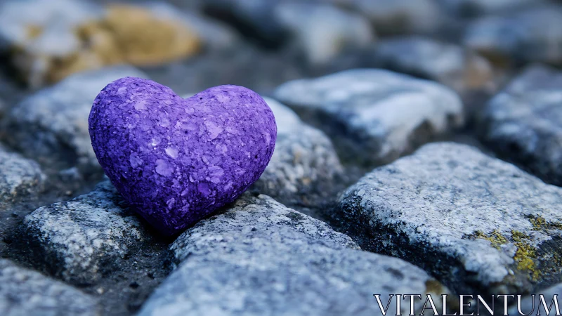 Purple Heart Stone on Weathered Rock Surface.